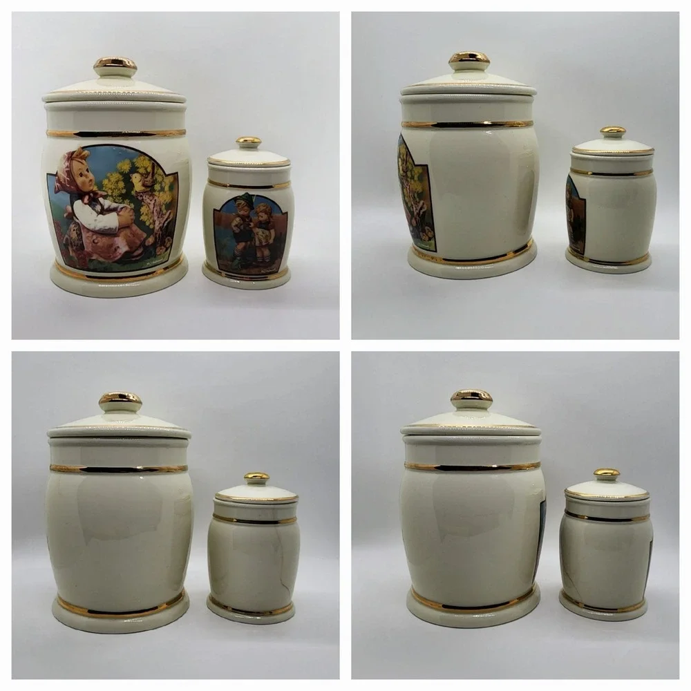MJ Hummel Danbury Mint Canister Set Little Goat Herder In Tune Timid Sister 3pc